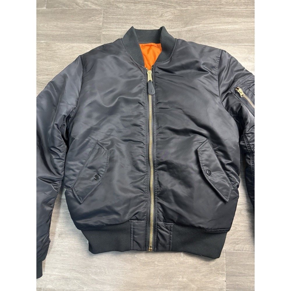 Alpha Industries Reversible MA-1 Bomber Jacket Zip Nylon Blue/Orange Men's L